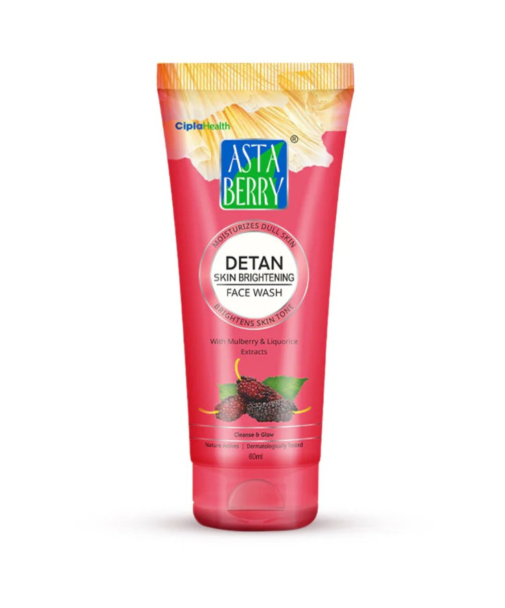 Face Wash- Asta Berry DETAN Skin Whitening Face Wash with Mulberry & Liquorice Extracts for Clean & Glowing Skin 100ml