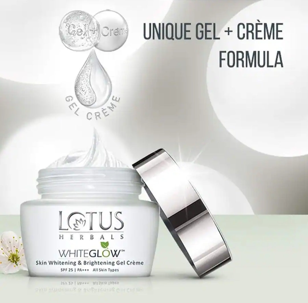 Brightening & Glowing Cream- Lotus Herbals Whiteglow Skin Whitening & Brightening Gel Creme with SPF 25 PA+++ 60gm