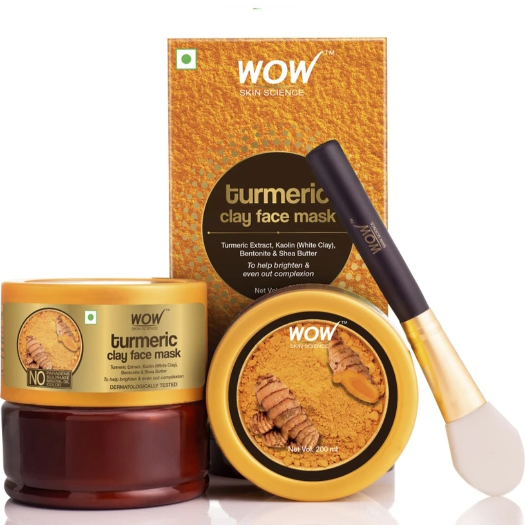Face Pack & Sleeping Mask- WOW Turmeric Clay Face Mask with Turmeric Extract, Kaolin (White) Clay, Bentonite and Shea Butter which Brightens and Even Outs Complexion 200 ml