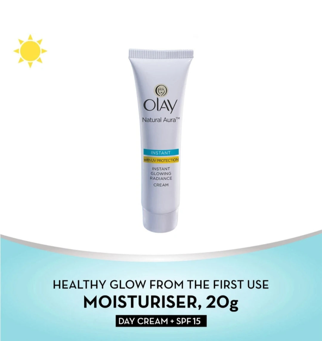 Brightening & Glowing Cream- OLAY Natural Aura Instant Glowing Radiance Light & Non-Greasy Cream with UV Protection 20gm