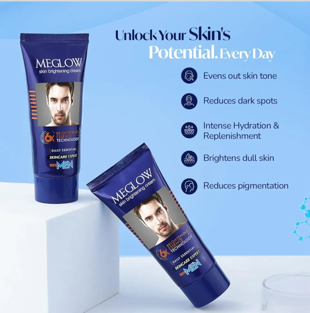 Brightening & Glowing Cream- MeGlow Skin Brightening Cream for Men. 6X Brightening Essence Technology Daily Essential - 50gm