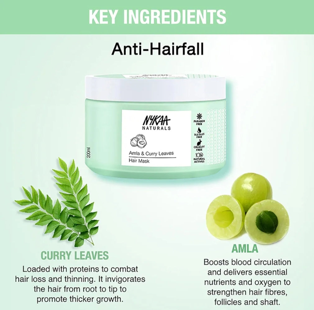 Hair Mask- NYKAA Natural's Amla & Curry Leaves Hair Mask for Longer & Thicker Hairs - 200ml