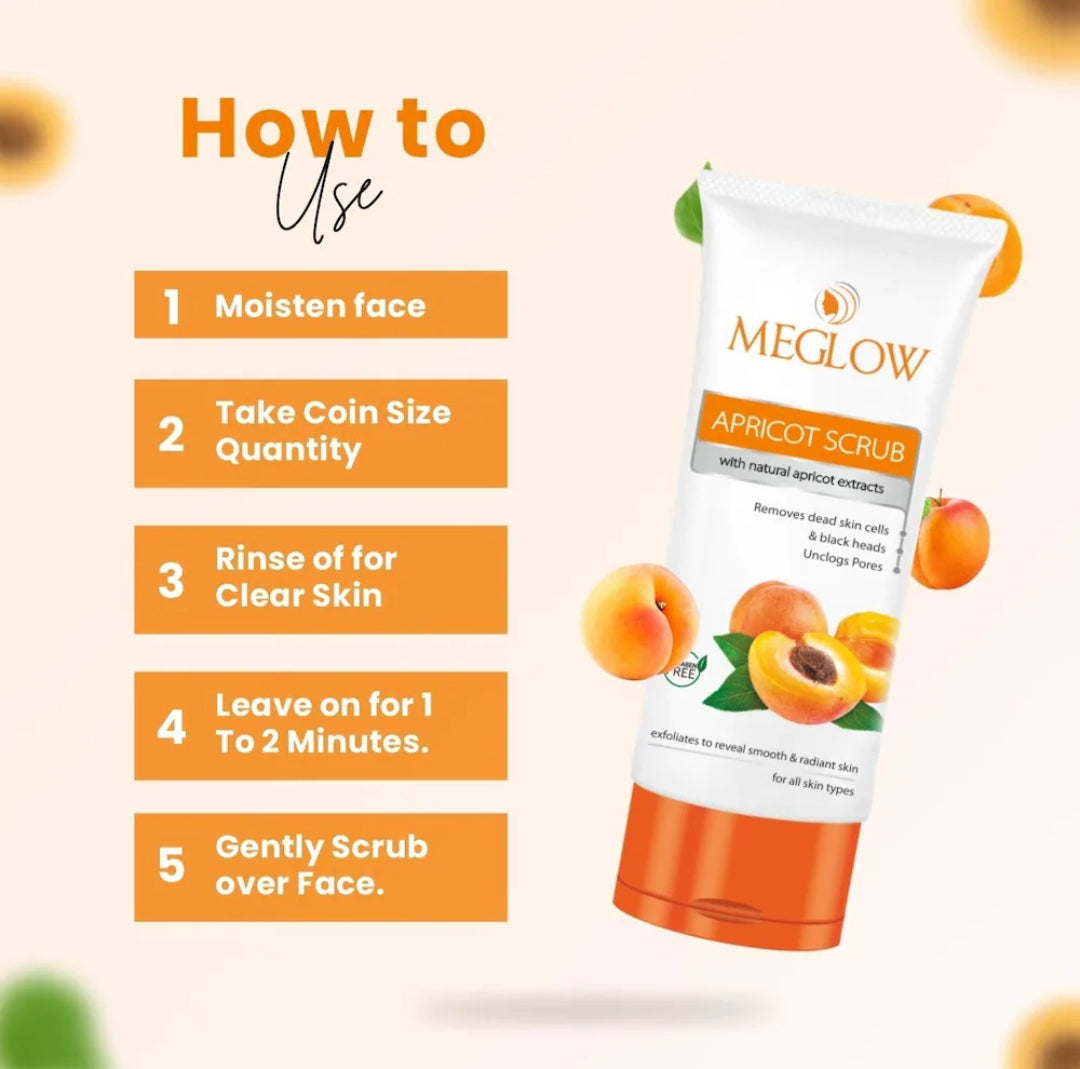 Face Scrub- MeGlow Apricot Scrub with Natural Apricot Extract and Vitamin-C which Removes Dead Skin Cells & Black Heads and Unclogs Pores 70gm