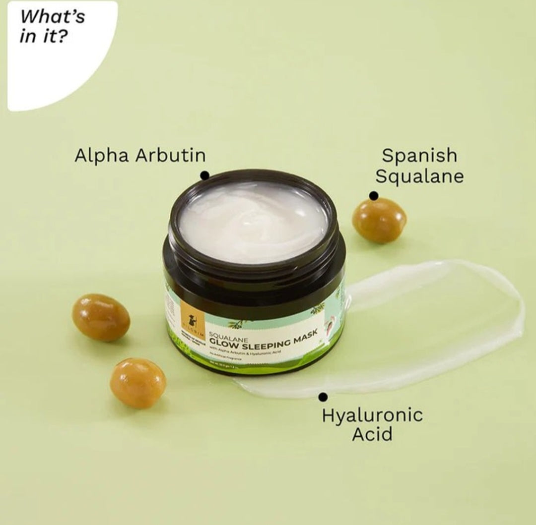 Face Pack & Sleeping Mask- Pilgrim Sqalane Glow Sleeping Mask with Alpha Arbutin & Hyaluronic Acid 8gm
