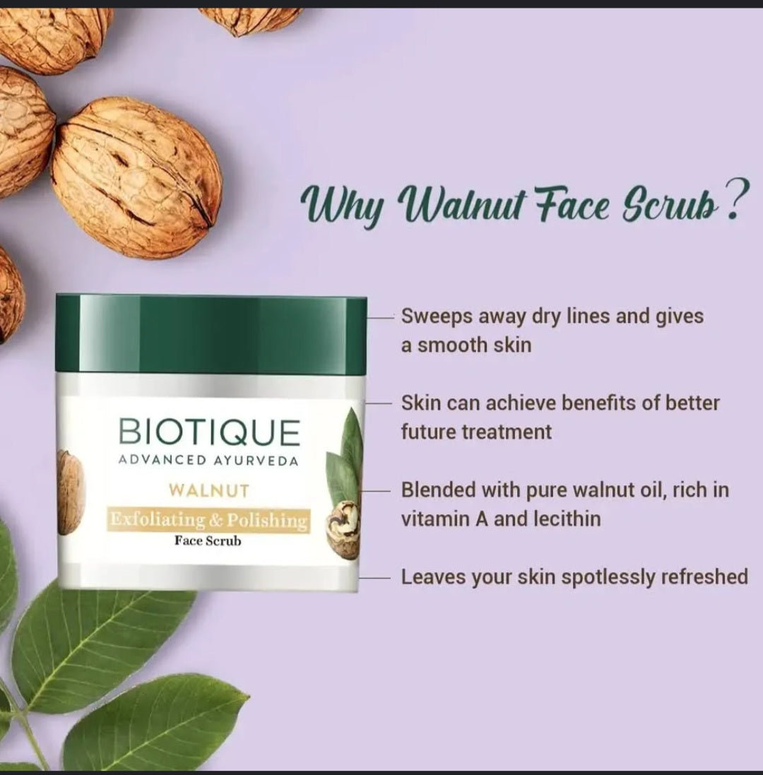 Face Scrub- Biotique Advanced Ayurveda Walnut Exfoliating & Policing Face Scrub 50gm