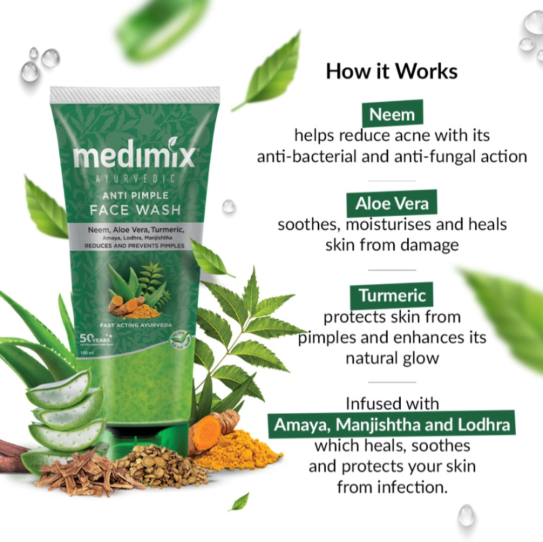 Face Wash- Medimix Ayurvedic Anti Pimple Face Wash with Neem, Aloe Vera and Turmeric which Reduces and Prevents Pimples 100ml