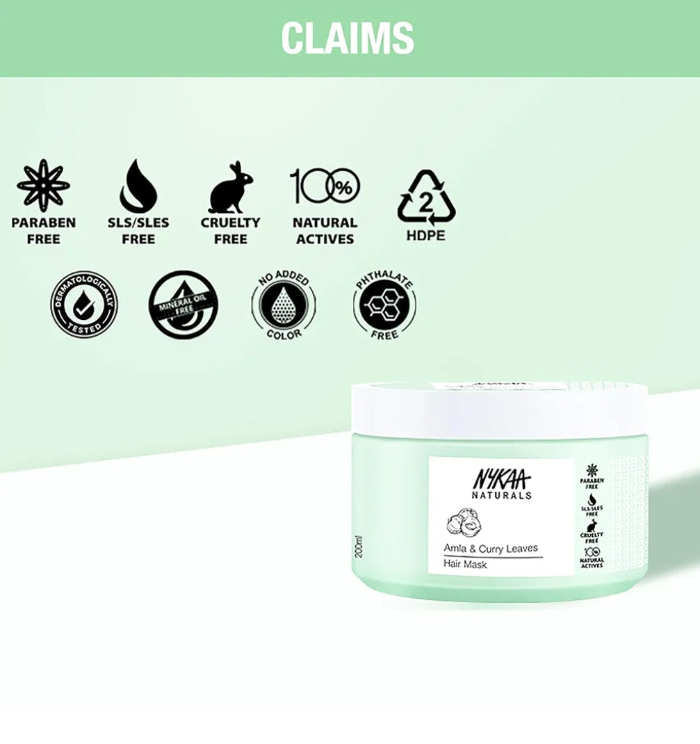 Hair Mask- NYKAA Natural's Amla & Curry Leaves Hair Mask for Longer & Thicker Hairs - 200ml