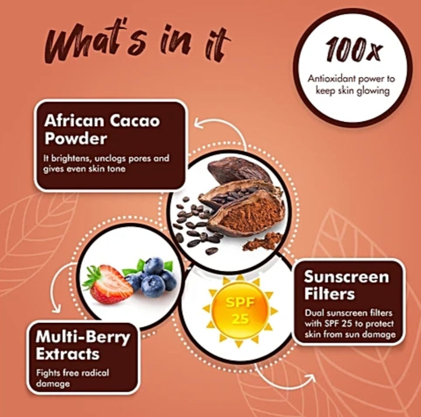 Brightening & Glowing Cream- MyGlamm Cacao & Berries Deeply Moisturizing Day Creme with SPF-25 UVA/UVB which Nourishes and Protects the Skin 50gm