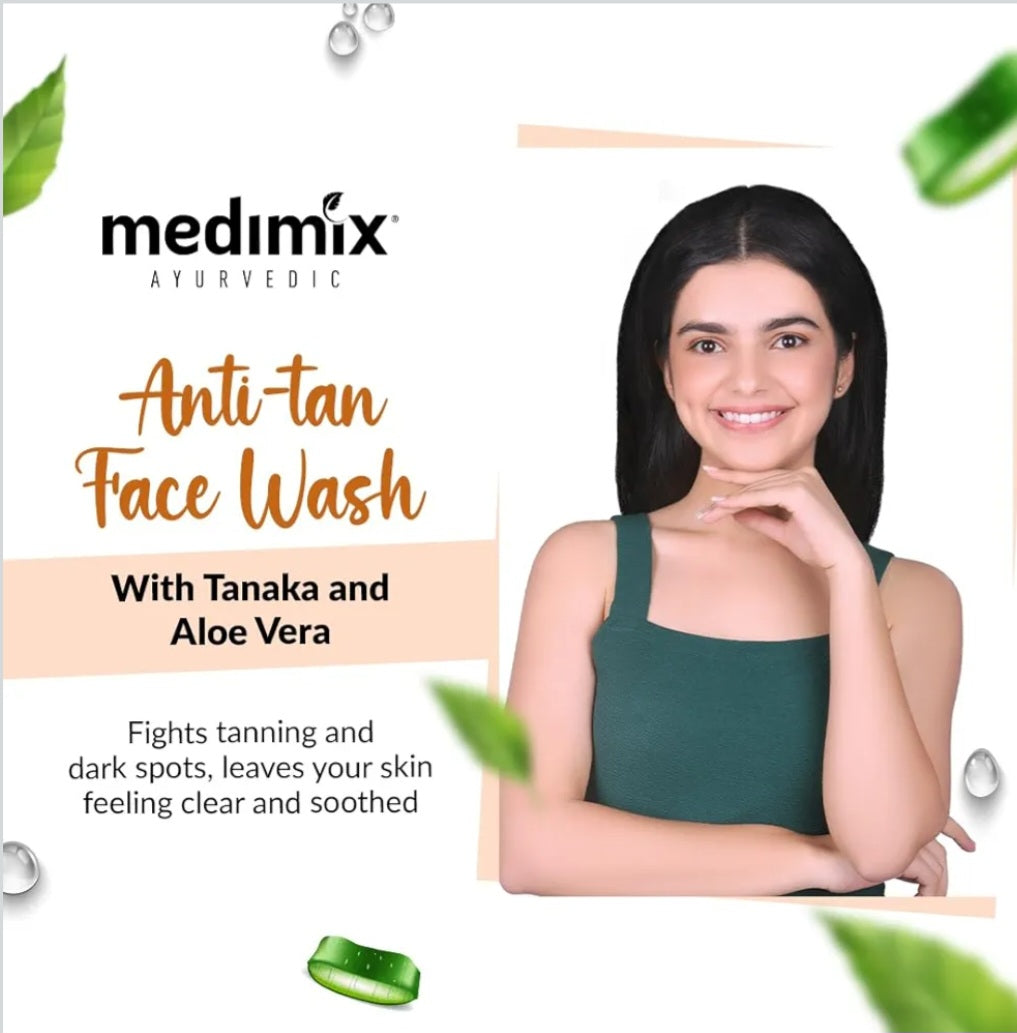 Face Wash- Medimix Ayurvedic Anti-Tan Face Wash with Aloe Vera and Tanaka for TAN Protection 100ml