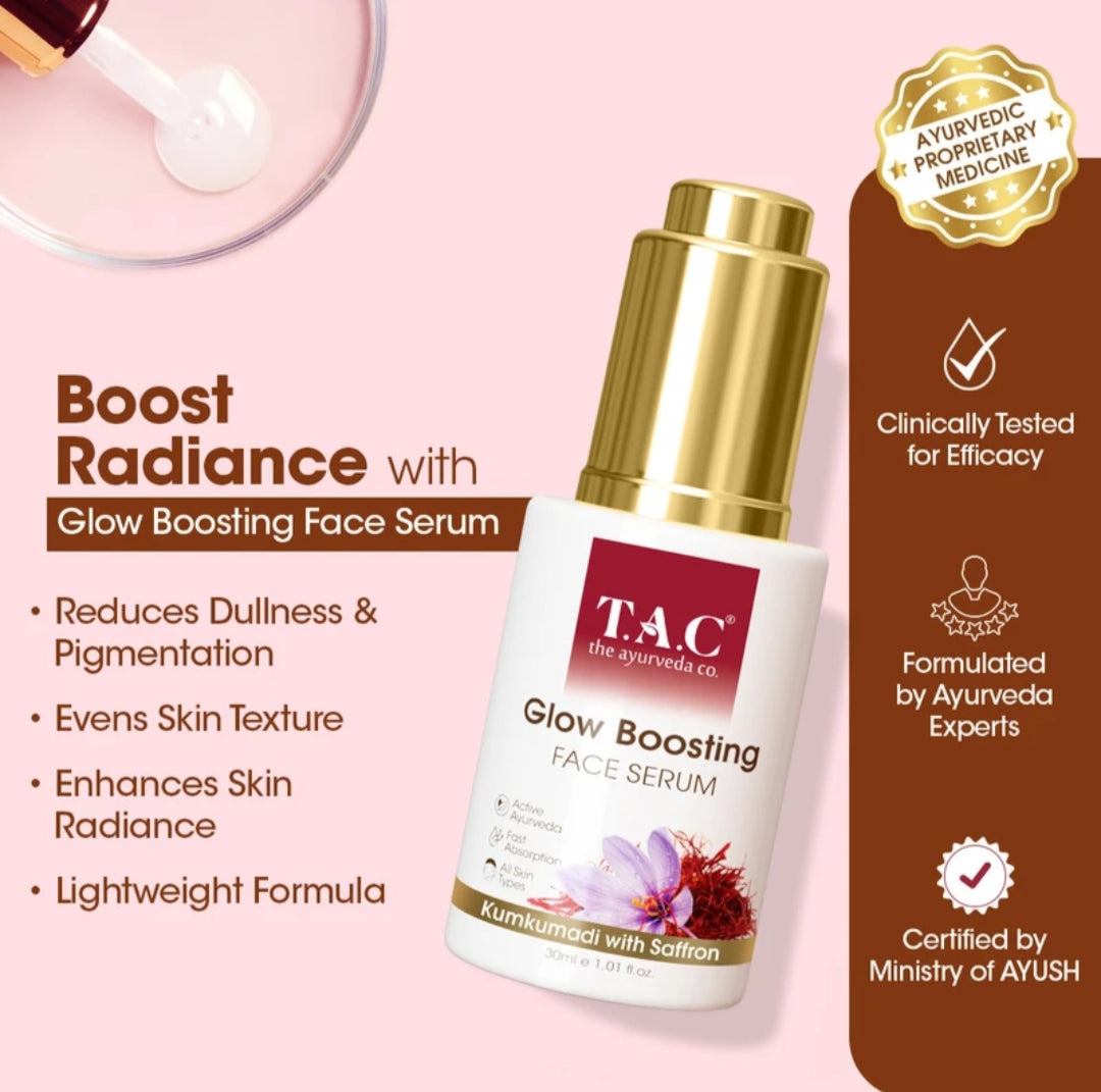 Face Serum- T.A.C Ayurvedic Glow Boosting Face Serum with Kumkumadi & Saffron 30ml