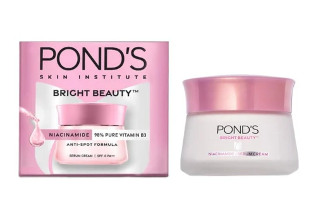 Brightening & Glowing Cream- POND'S Bright Beauty Serum Cream with Niacinamide and Pure Vitamin-B3 (98%). Anti Spot Formula with SPF-15 PA++ 35gm