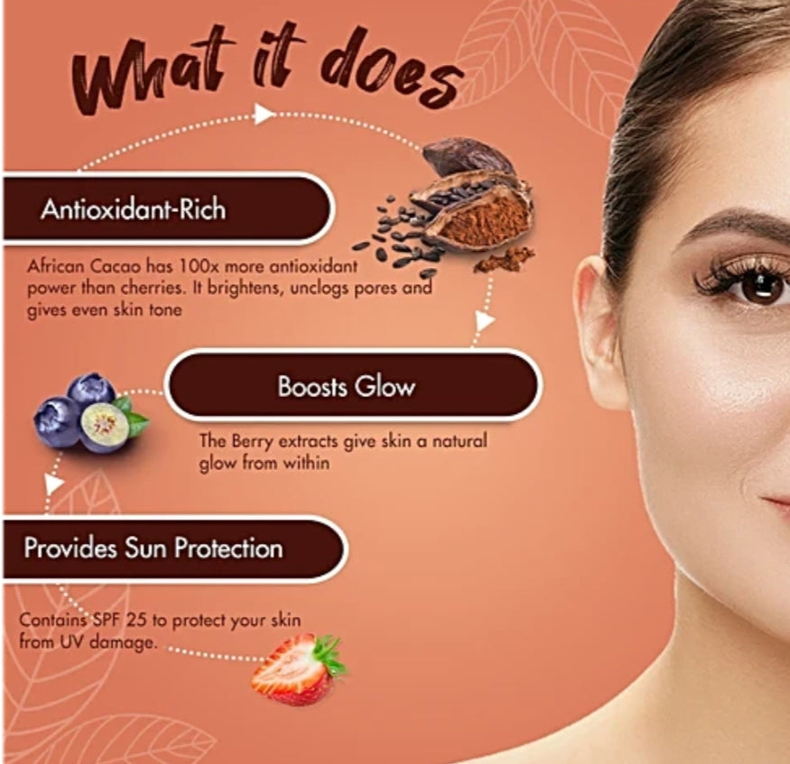 Brightening & Glowing Cream- MyGlamm Cacao & Berries Deeply Moisturizing Day Creme with SPF-25 UVA/UVB which Nourishes and Protects the Skin 50gm