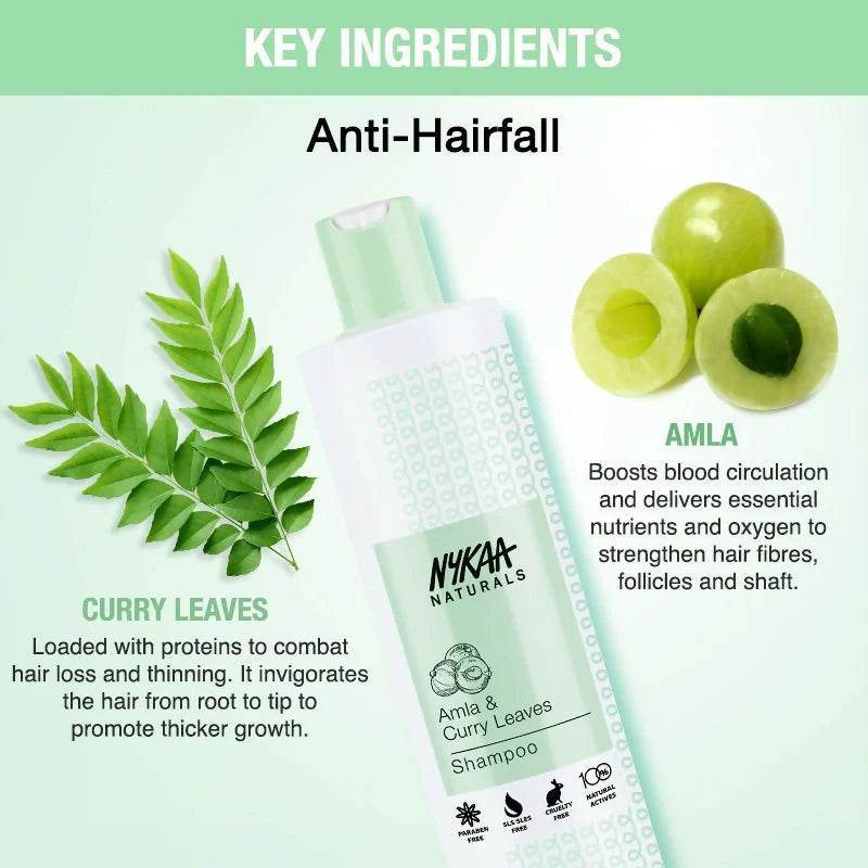 Nykaa Naturals Longer & Thicker Hair - Free Shampoo With Amla, Curry Leaves & Coconut Oil - 200 ml