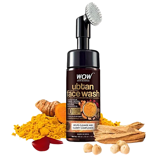 Face Wash- WOW UBTAN Foaming Face Wash Enriched with Chickpea Flour, Turmeri, Saffron, Almond Extracts, Rose Water and Sandalwood Oil 150ml