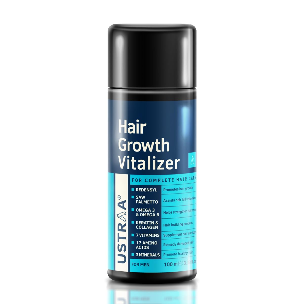 Hair Serum- USTRAA 3-in-1 Hair Growth Vitalizer enriched with Redensyl and Onion Extract which Boosts Hair Growth, Helps Prevent Hair Fall and Delays Premature Greying is a Non-Oily Serum for Complete Hair Care and Nourishment - 100ml