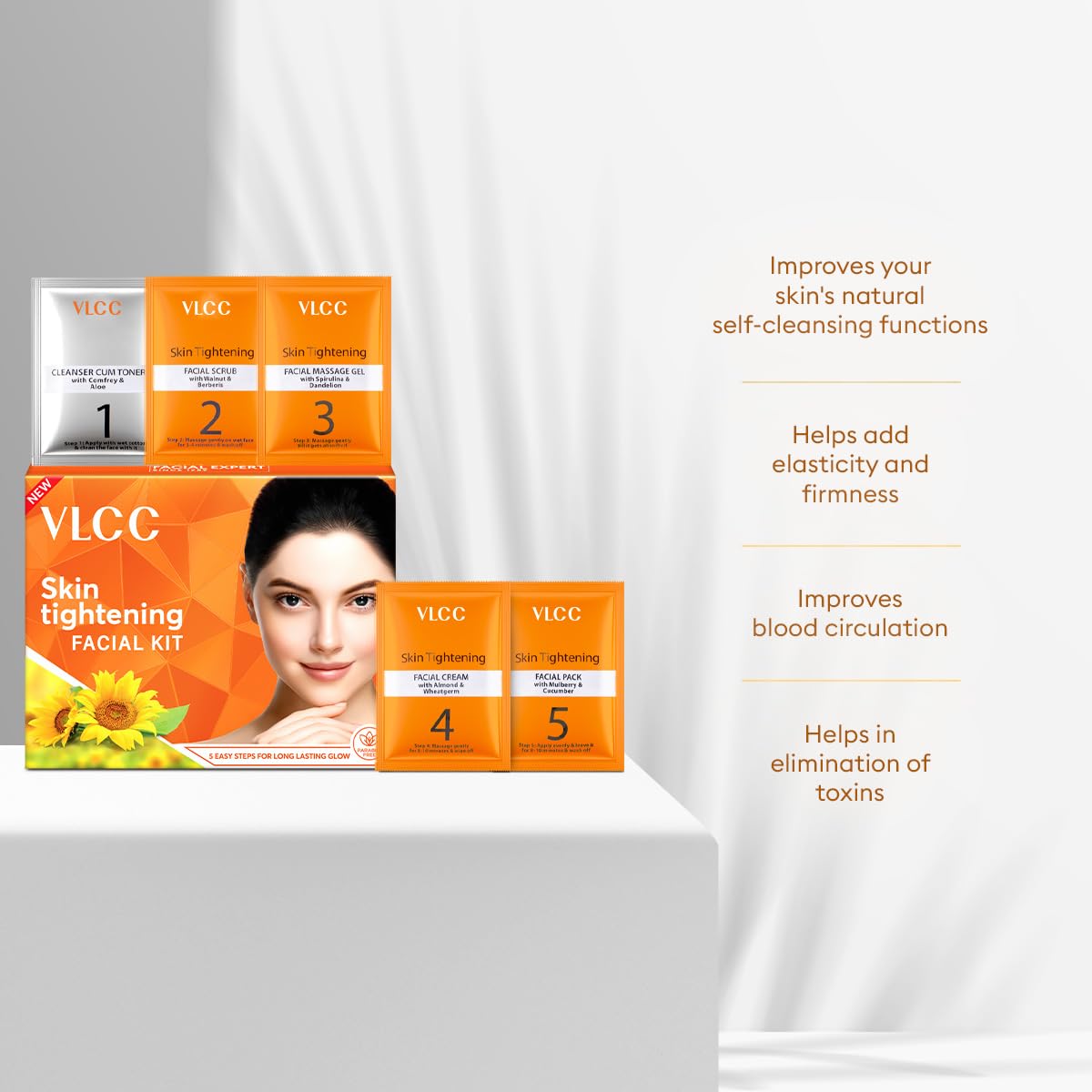 VLCC Skin Tightening Facial Kit - 25g X 3 (75g) (Pack of 3)  Skin Elasticity Facial  Helps Remove Toxins and Reduces Blemishes With Berberry, Wheatgerm, Carrot Extract, and Geranium