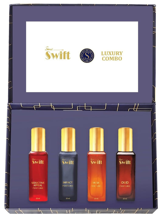Perfumes & Deodorants- Simco Swift Ultimate Luxury Men's Perfume Gift Set - 4 x 20ml (MUSK, OUD, SEDUCTIVE APPEAL, and IMPACT) with Long-Lasting Fragrances for Every Occasion.
