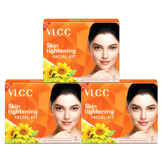 VLCC Skin Tightening Facial Kit - 25g X 3 (75g) (Pack of 3)  Skin Elasticity Facial  Helps Remove Toxins and Reduces Blemishes With Berberry, Wheatgerm, Carrot Extract, and Geranium