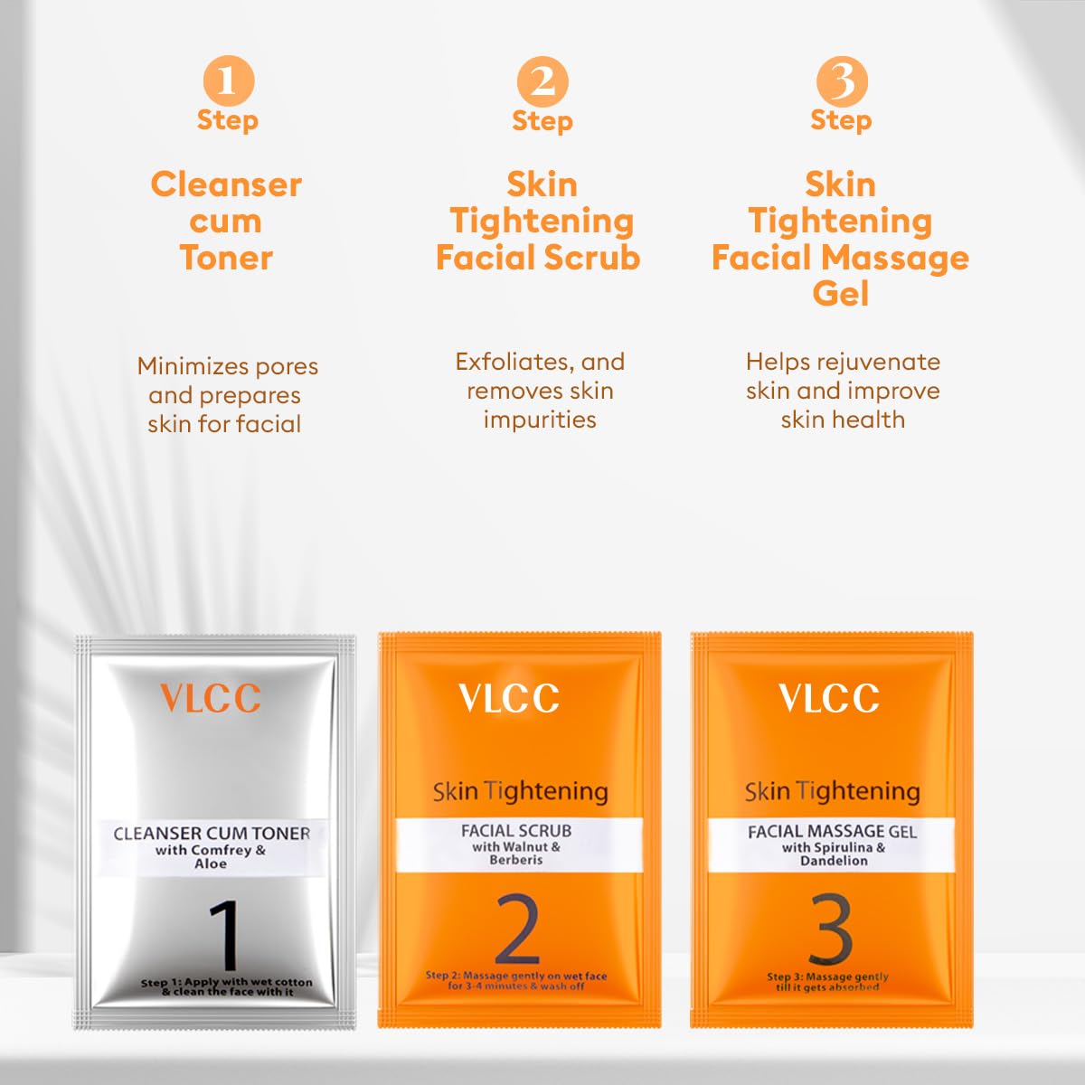 VLCC Skin Tightening Facial Kit - 25g X 3 (75g) (Pack of 3)  Skin Elasticity Facial  Helps Remove Toxins and Reduces Blemishes With Berberry, Wheatgerm, Carrot Extract, and Geranium