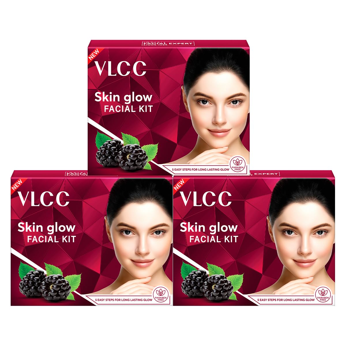 VLCC Glow Facial Kit - 25g X 3 (75g) (Pack of 3)  Promotes Cell Renewal, Helps Brighten Complexion Even Tone Skin  Smoothens Uneven Skin Texture  With Aloe Vera, Cucumber, Saffron & Mulberry