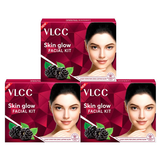 VLCC Glow Facial Kit - 25g X 3 (75g) (Pack of 3)  Promotes Cell Renewal, Helps Brighten Complexion Even Tone Skin  Smoothens Uneven Skin Texture  With Aloe Vera, Cucumber, Saffron & Mulberry