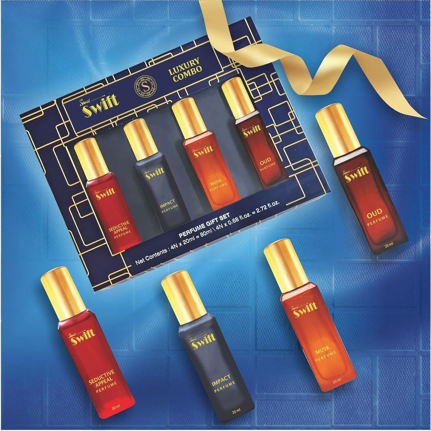 Perfumes & Deodorants- Simco Swift Ultimate Luxury Men's Perfume Gift Set - 4 x 20ml (MUSK, OUD, SEDUCTIVE APPEAL, and IMPACT) with Long-Lasting Fragrances for Every Occasion.