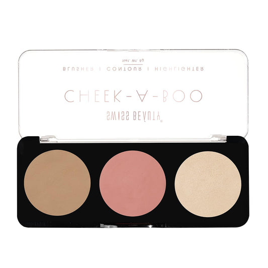 Makeup Kit- Swiss Beauty Cheek- A- Boo 3 in 1 Face Palette With Blusher, Contour And Highlighter 8gm
