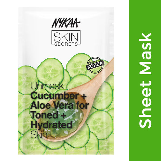 Face Sheet Mask- Nykaa Natural Skin Secret's Cucumber & Aloe Vera Sheet Mask for Toned & Hydrated Skin which Sootes and Cleanses every Skin Types (20ml)