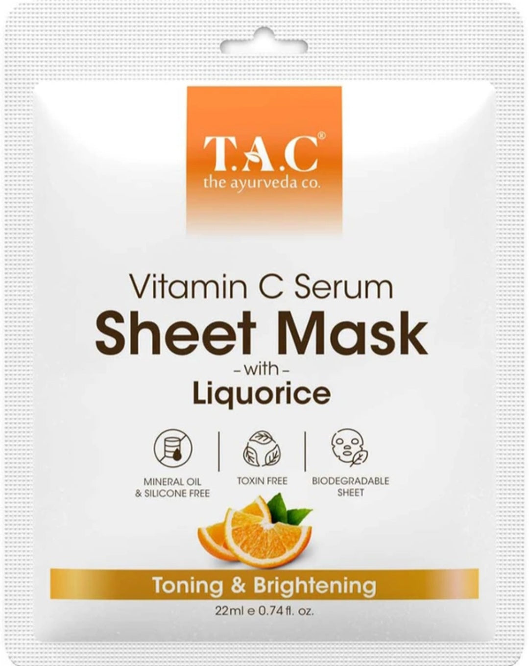 Face Sheet Mask- TAC Ayurveda's Vitamin-C Serum Sheet Mask with Liquorice for Toning & Brightening 22ml
