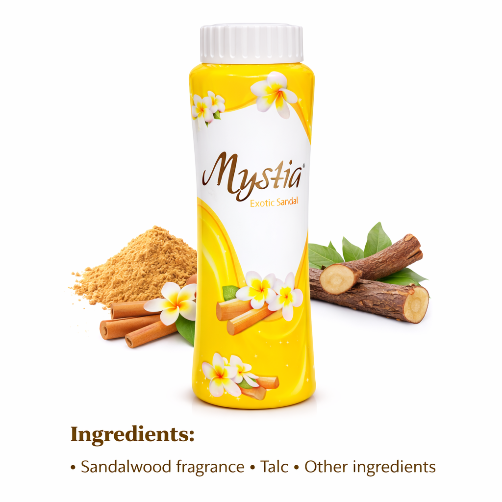 Face & Body Powder- Mystia Exotic Sandal Perfumed Talc - 50gm