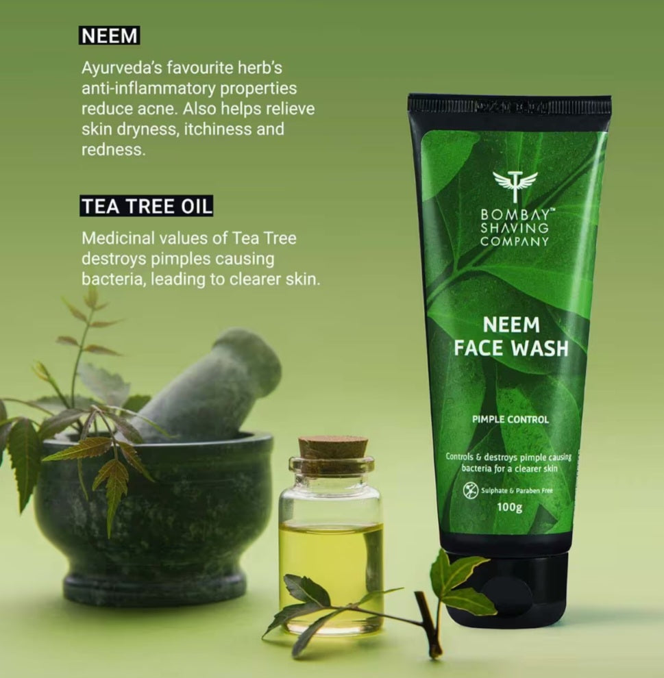 Face Wash- Bombay Shaving Company Neem Face Wash which Controls & Destroys Pimple Causing Bacteria for a Clearer Skin 100gm