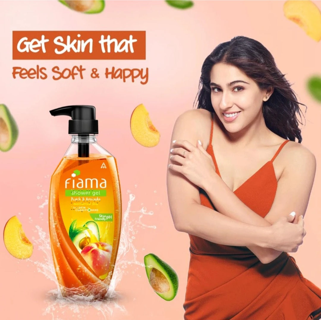 Body Wash & Shower Gel- Fiama Skin PH Friendly Shower Gel enriched with Peach & Avocado which Moisturizes and Conditioners the Skin - 500ml