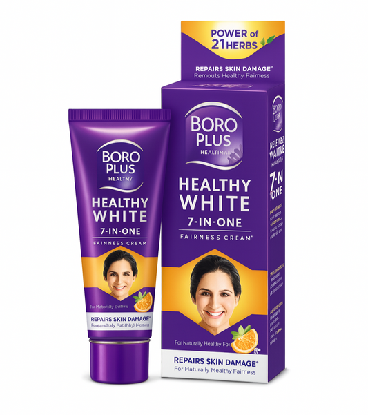 Brightening & Glowing Cream- BORO PLUS Healthy White 7-in-1 Fairness Cream enriched with 21 Herbs like Orange Peel, Active Saffron, Antiseptics - 25gm