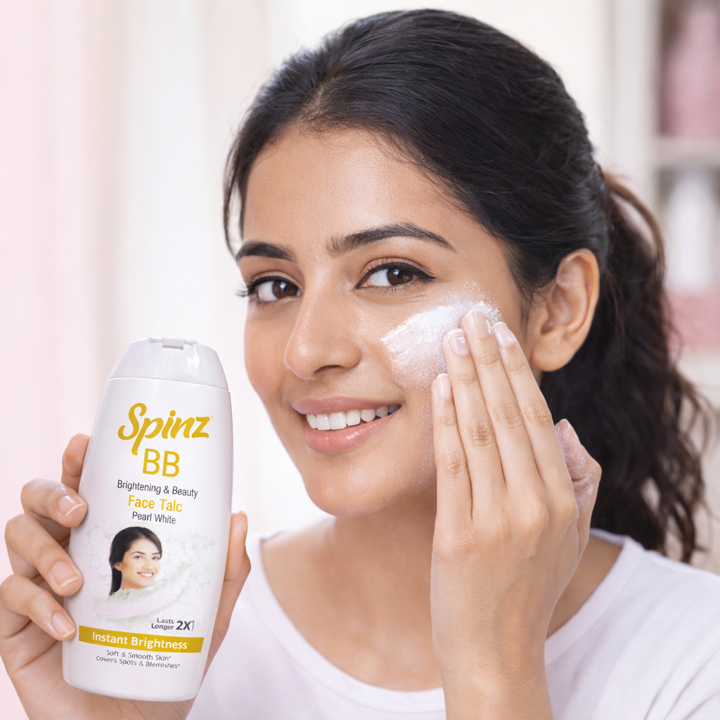 Face & Body Powder- Spinz BB Brightening & Beauty Pearl White 2x Lasts Longer Face Talc for Instant Brightness 25gm