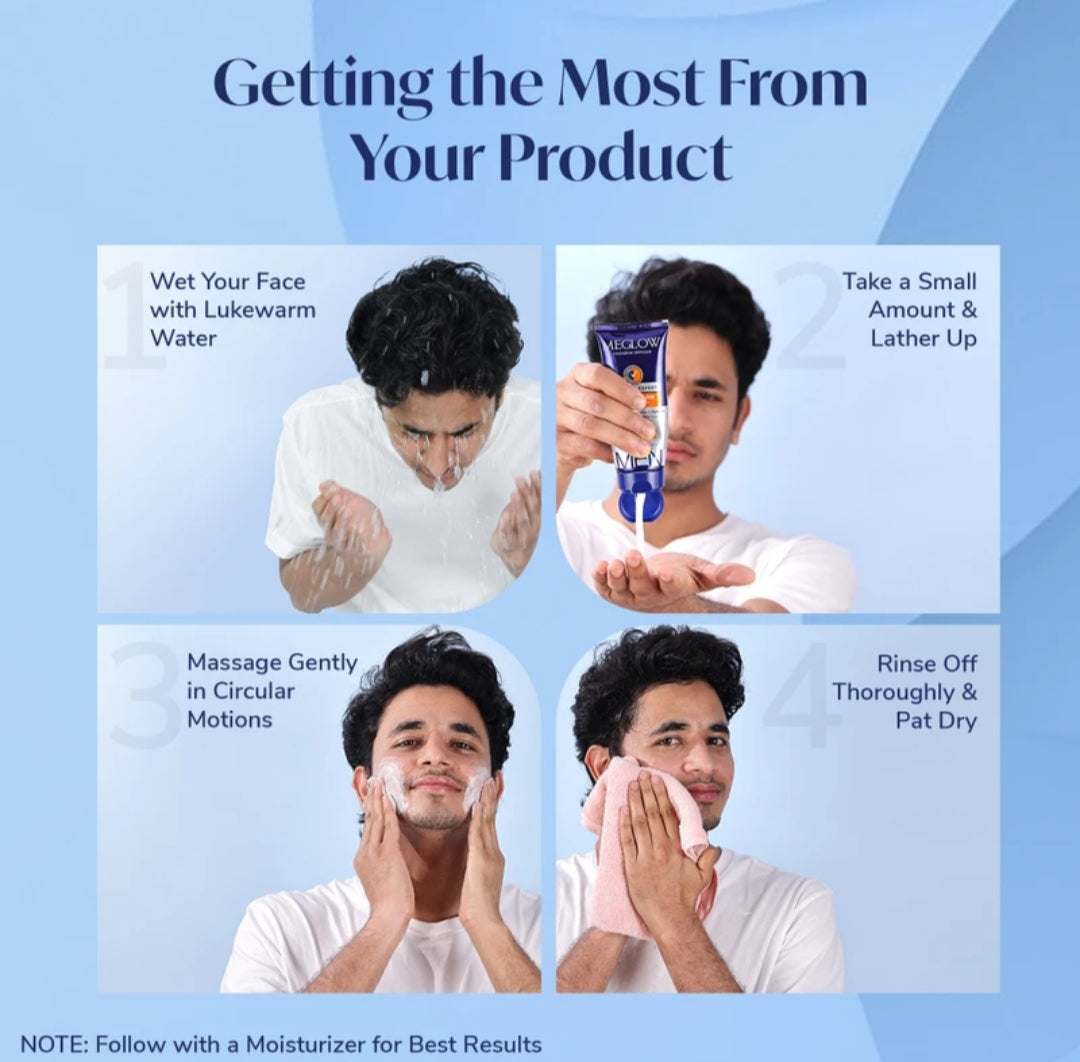 Face Wash- MEGLOW Instant Glow Skin Brightening Glutathione Empowered Face Wash for Men which Deeply Exfoliates & Hydrates 70gm