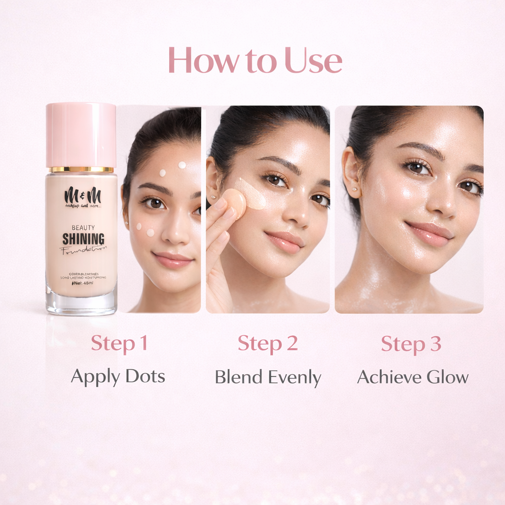 Makeup Foundation- M&M (Makeup & More) Beauty Shining Foundation which is a Long-Lasting Formula for Smooth and Moisturized Skin with Perfect Blemish Coverage (Shade-01 : Ivory) - 45ml