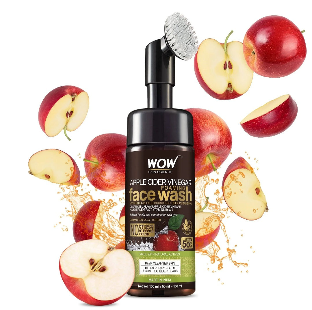 Face Wash- WOW Organic Himalayan Apple Cider Vinegar Foaming Face Wash with Aloe Vera Extract, Vitamins B5 and Vitamin-E 150ml