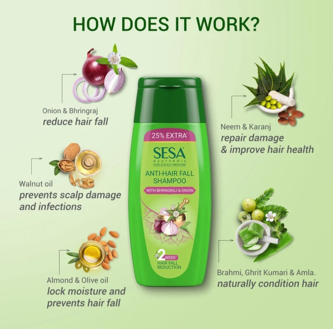 Hair Shampoo- SESA Ayurvedic Anti-Hairfall Shampoo enriched with Bhringaraj and Onion for Strong & Smooth Hairs- 50ml