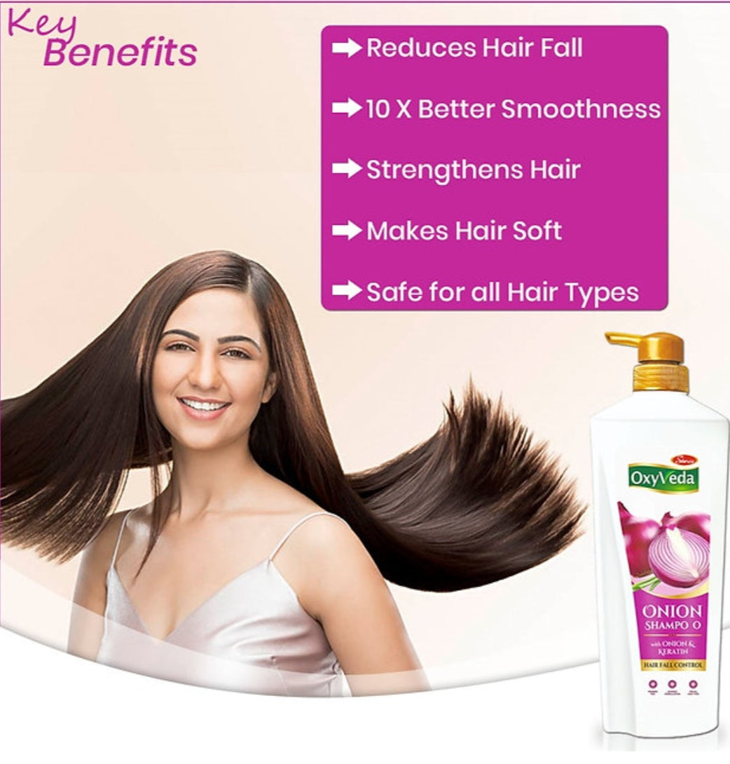 Shampoo & Conditioner- OxyVeda Onion Shampoo with Keratin for Hair Fall Control - 650ml