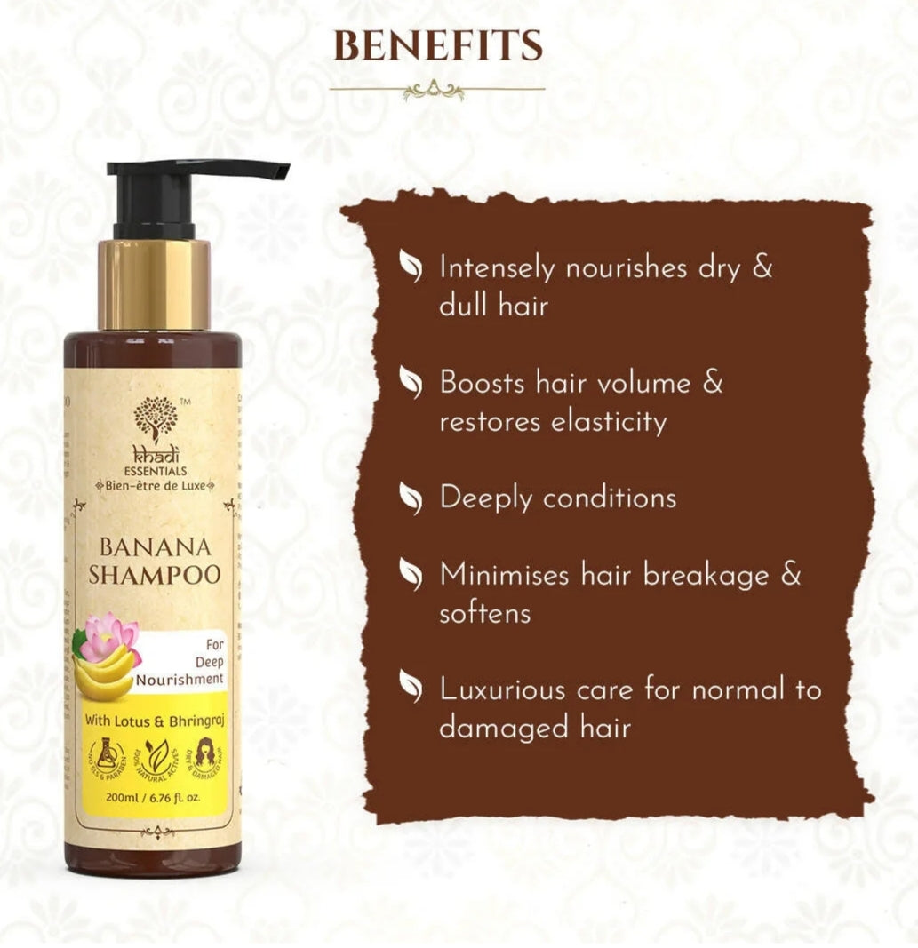 Shampoo and Conditioner- Khadi Natural's Banana Shampoo with Lotus & Bhringraj for Deep Nourishment 200ml