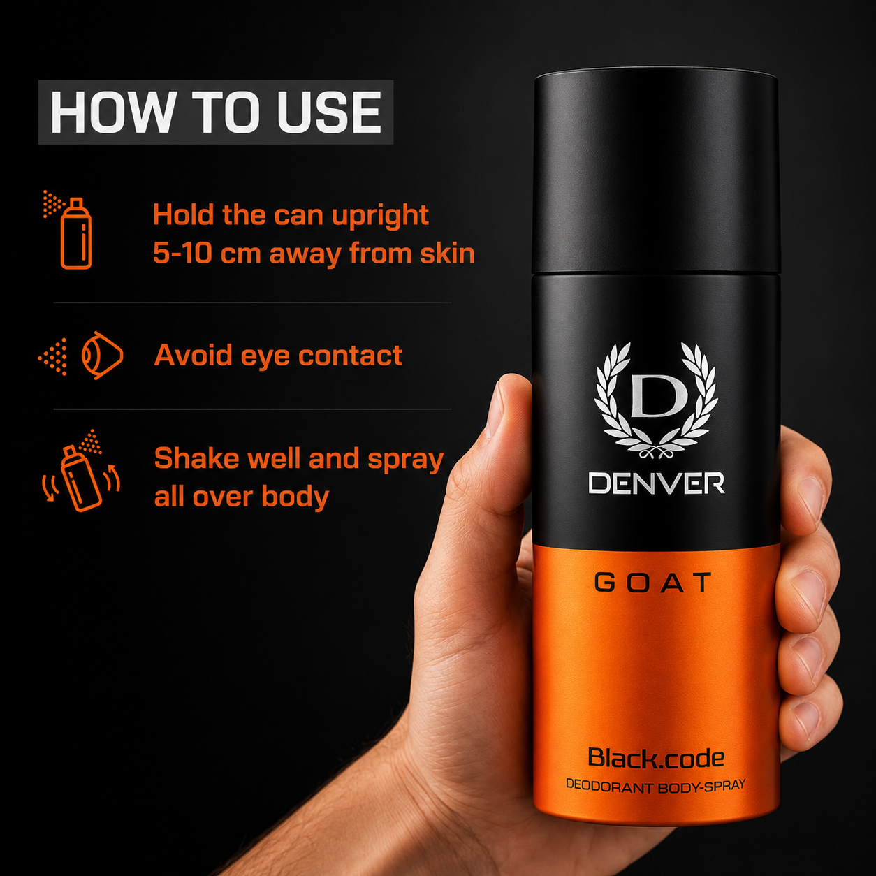 Perfumes & Deodorants- DENVER Black.code GOAT  Long-Lasting Deodorant Body Spray for the Real Men - 150ml