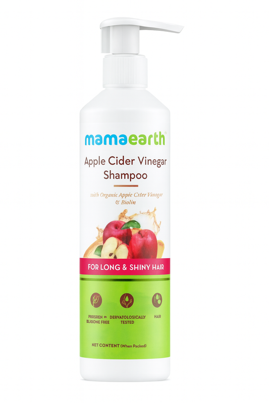 Hair Shampoo- Mamaearth Apple Cider Vinegar Shampoo with Organic Apple Cider Vinegar and Biotin designed for long & shiny hair, helping to boost shine, soothe cuticle damage and restore strength & volume - 250ml