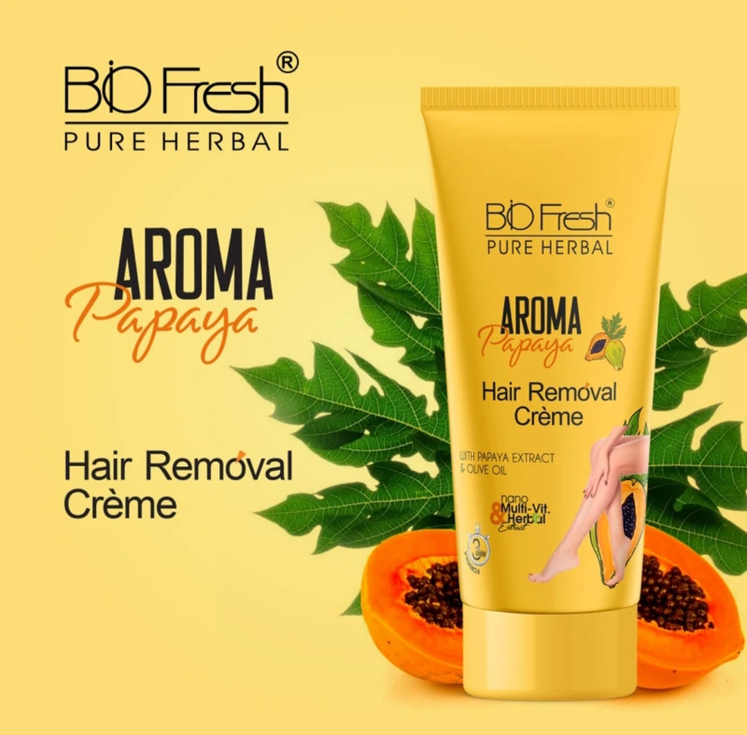 Hair Removal- BioFresh Pure Herbal's Aroma Papaya Hair Removal Cream with Papaya Extract & Olive Oil - 50gm