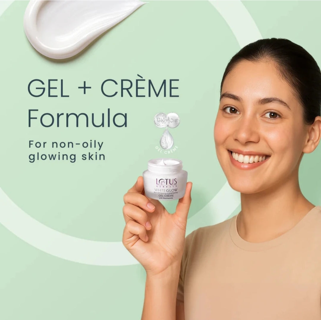 Brightening & Glowing Cream- Lotus Herbals Whiteglow with Niacinamide and SPF 25 PA+++ Skin Whitening & Brightening Gel Creme which Reduces Dark Spots and Provides Oil Free Glow 35gm