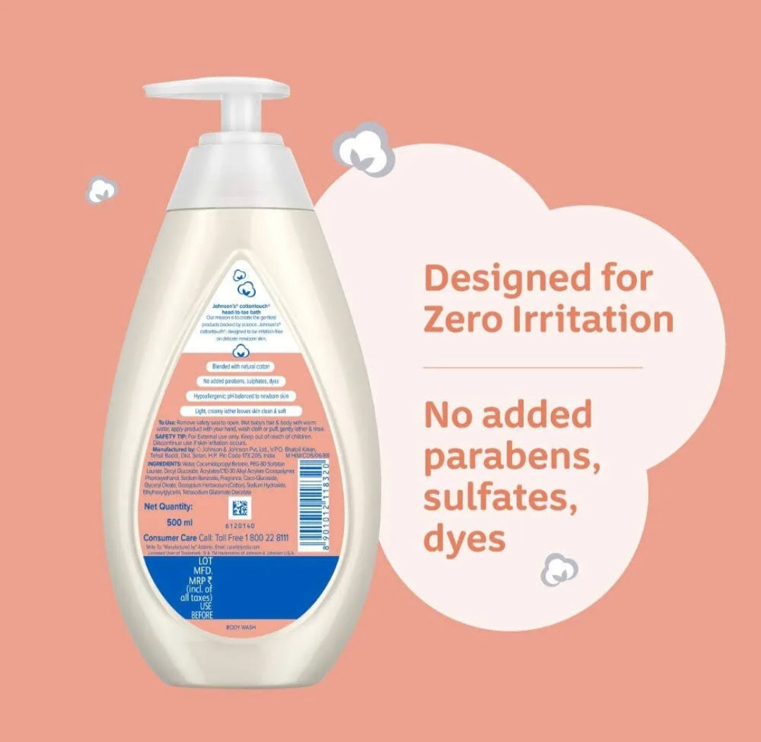 Baby Care Products- Johnson's Cottontouch Newborn Baby's Head-to-Toe Bath which Gently Cleanses and Keeps Newborn Baby's Skin Soft - 100ml