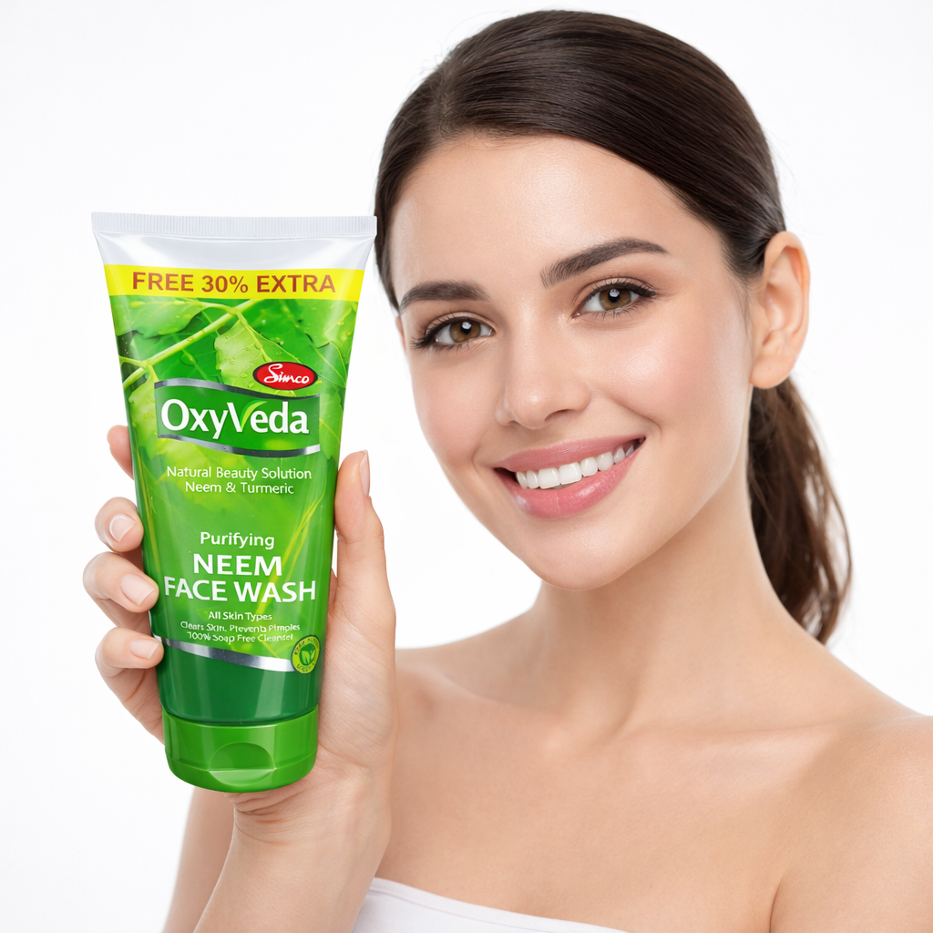 Face Wash- Simco OxyVeda's Purifying Neem Face Wash enriched with Neem & Turmeric, Suitable for All Skin Types - 65 ml (50ml +15ml Free)