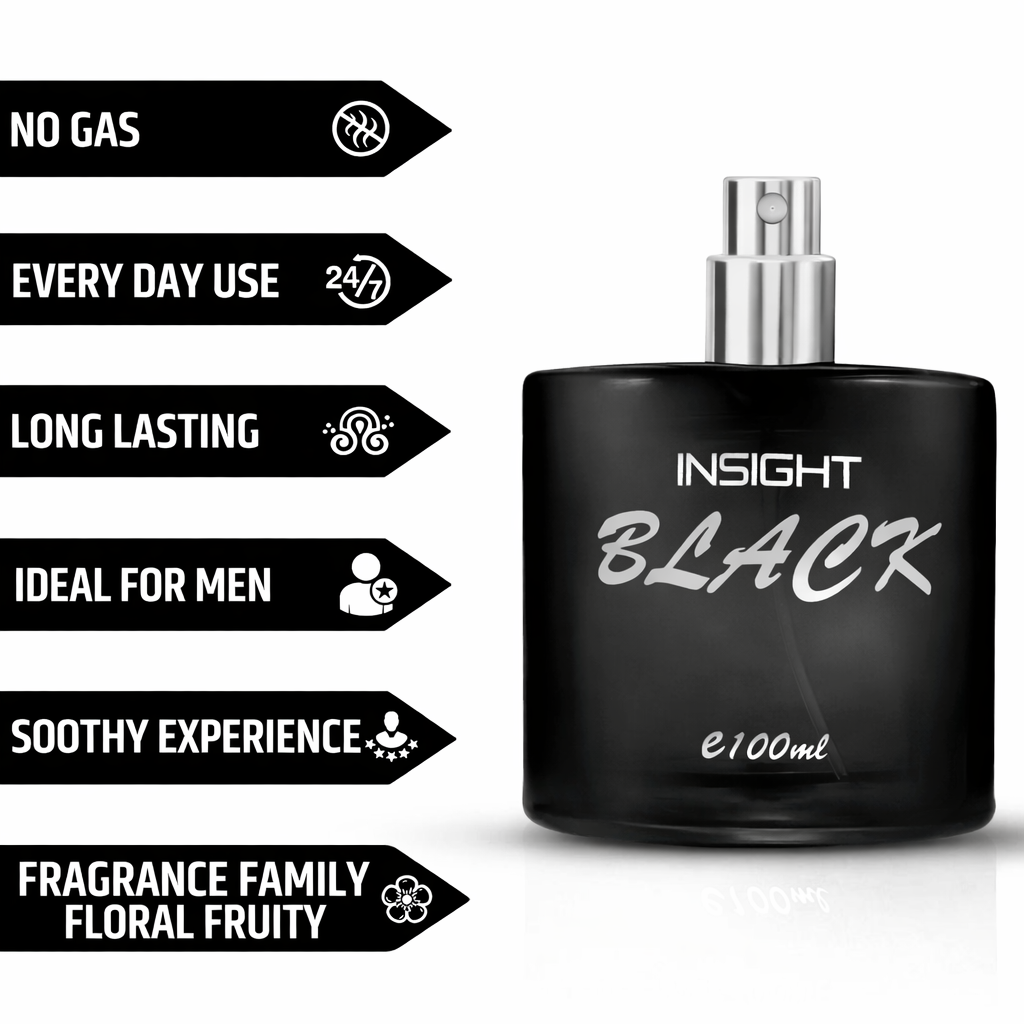 Perfumes & Deodorants- INSIGHT's BLACK Pour Homme EDU Long-Lasting Refreshing Perfume for Men featured with Floral and Fruity Notes and is Suitable for Everyday Wear - 100ml