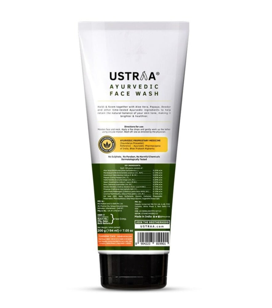 Face Wash- USTRAA Ayurvedic Face Wash enriched with Haldi and Neem for Brightening and Deep Cleansing which Moisturizes, Rejuvenates & Heals the Skin and Removes Excess Oil - 200gm