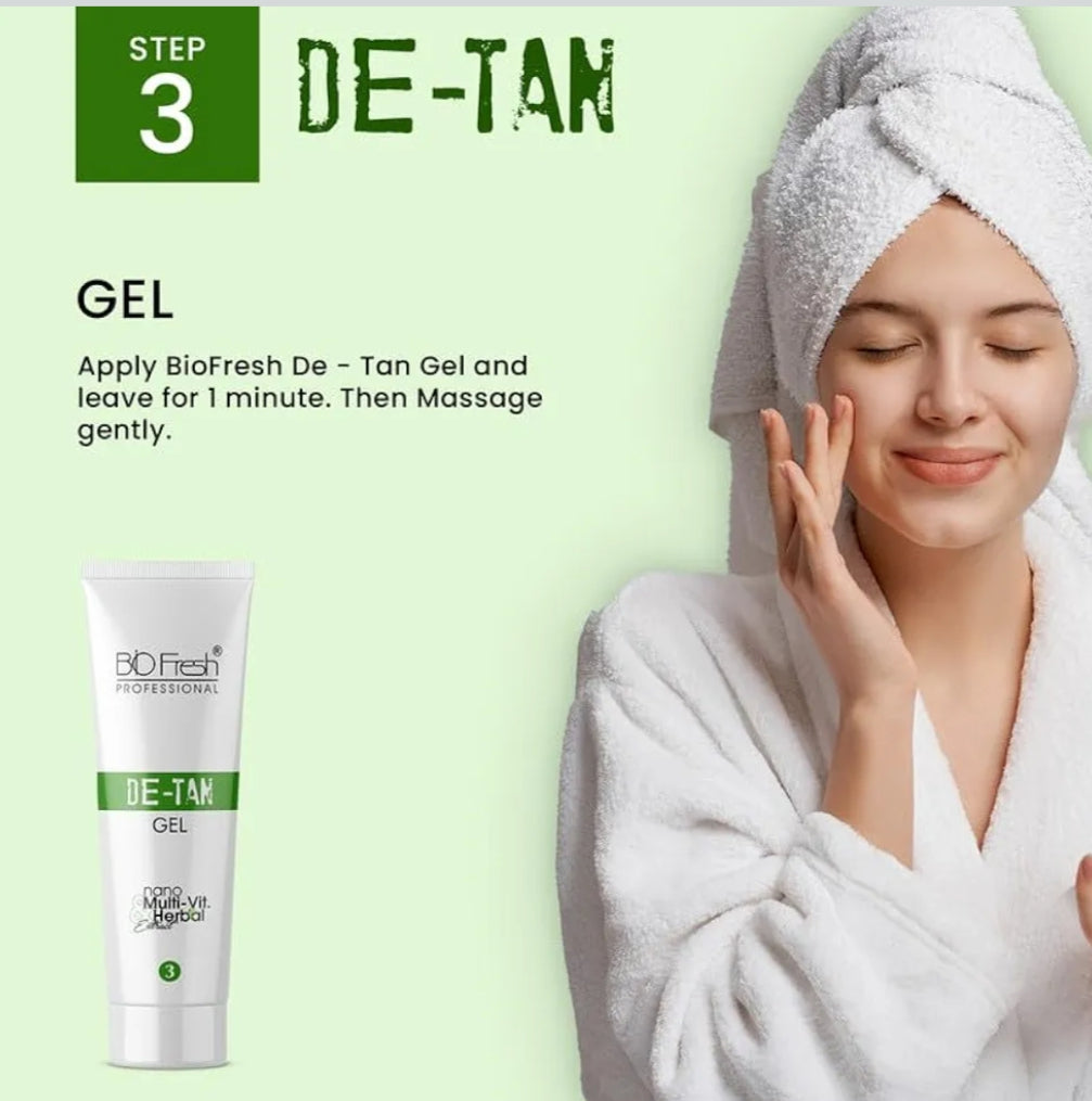 Facial Kit- BIO-FRESH Pure Herbal's 5-Steps (Scrub+Cream+Gel+Pack+Glow Serum De-Tan Facial Kit with Milk & Oats which Removes Tanning, Deep Cleanses, Removes Blackheads, Tightens Pores and Controls Acne & Oil - 90ml