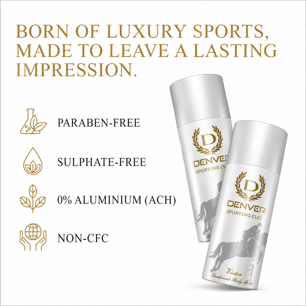 Perfumes & Deodorants- DENVER Sporting Club VICTOR Long-Lasting Deodorant Body Spray which keeps the sportsman fresh & confident towards victory - 150ml
